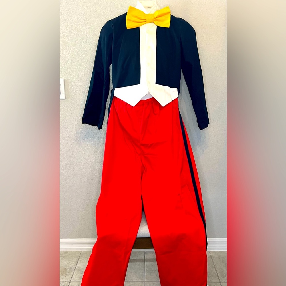 Handmade Men’s Mickey Mouse Costume Med/Lg Red Pant, Black/Coat, Yellow Bow tie